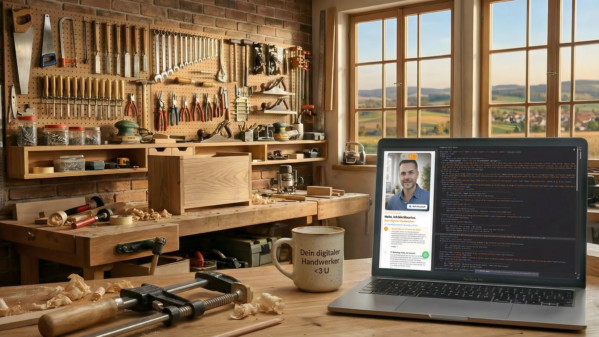 Werkstatt mit Laptop – Webseiten und IT-Lösungen für Handwerksbetriebe