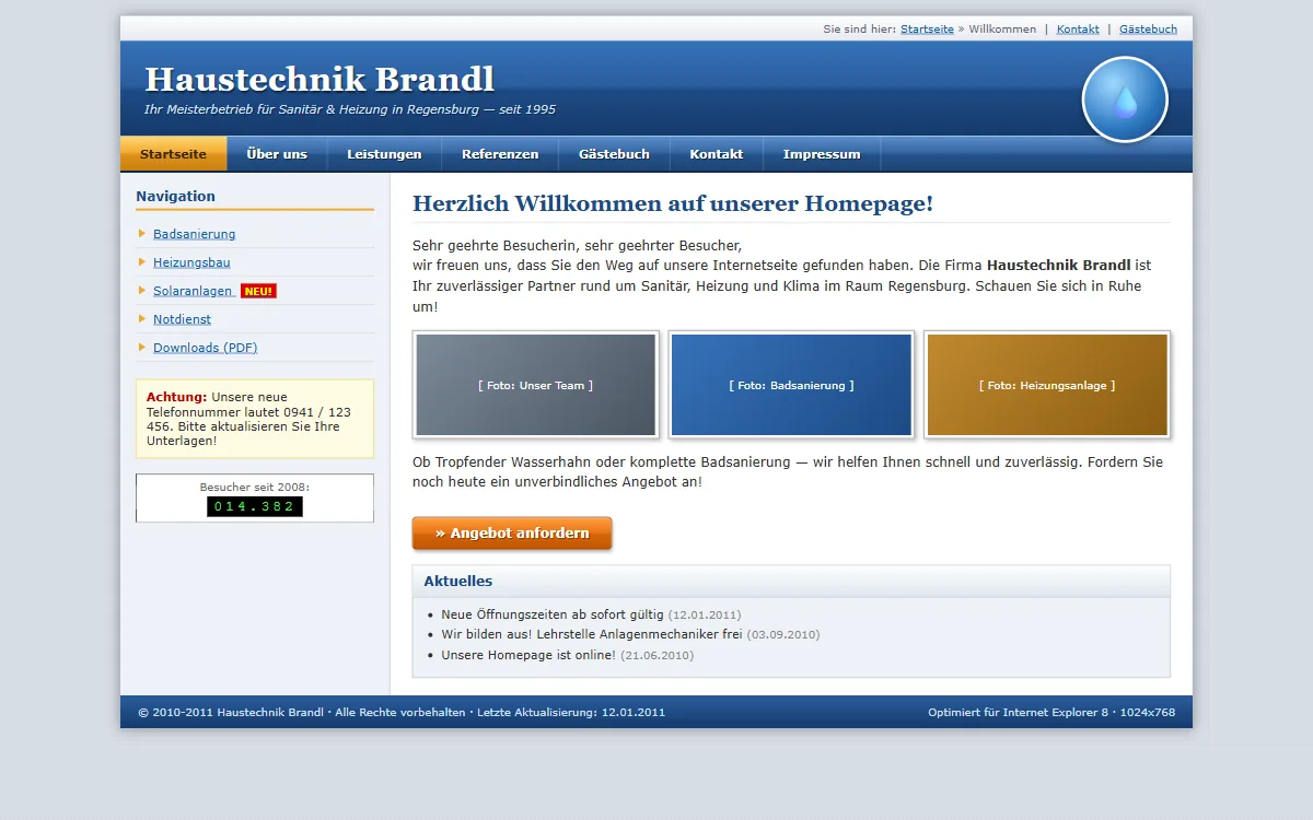 Typische veraltete Handwerker-Webseite